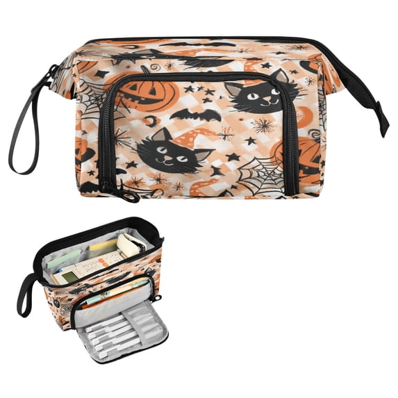 Nylon Fish Mouth Pencil Case with Large Capacity Zipper Pencil Pouch Cat Face and Pumpkin Pencil Bag Organizers