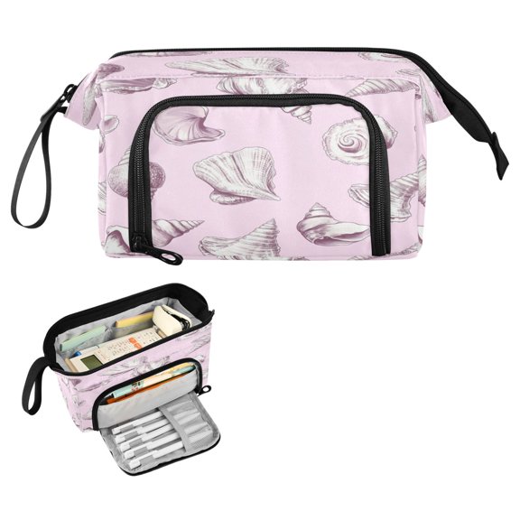 Nylon Fish Mouth Pencil Case with Large Capacity Zipper Pencil Pouch Conch Shells Pattern Pencil Bag Organizers
