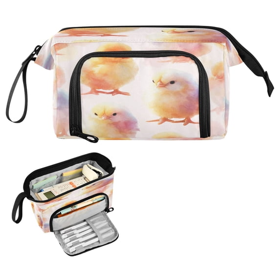 Nylon Fish Mouth Pencil Case with Large Capacity Zipper Pencil Pouch Cute Baby Chicks Pencil Bag Organizers