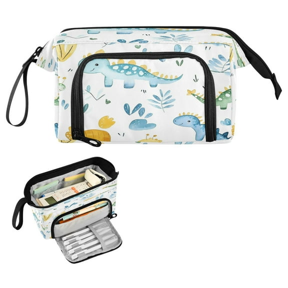 Nylon Fish Mouth Pencil Case with Large Capacity Zipper Pencil Pouch Cute Baby Dinosaur Pattern Pencil Bag Organizers