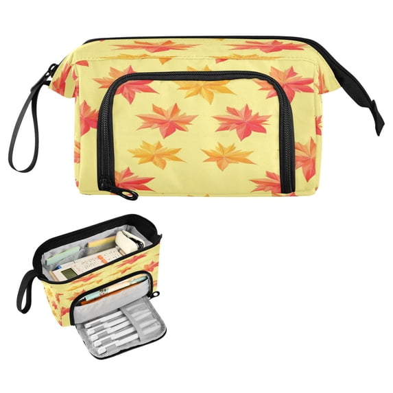 Nylon Fish Mouth Pencil Case with Large Capacity Zipper Pencil Pouch Cute Maple Leaf Pencil Bag Organizers
