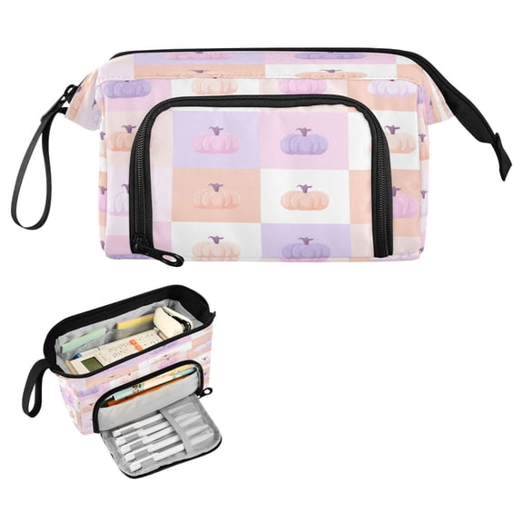 Nylon Fish Mouth Pencil Case with Large Capacity Zipper Pencil Pouch Cute Pumpkins Pattern Pencil Bag Organizers