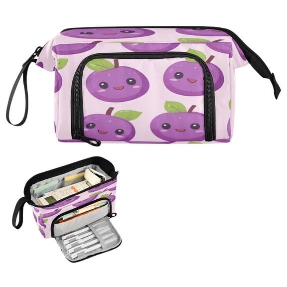 Nylon Fish Mouth Pencil Case with Large Capacity Zipper Pencil Pouch Cute Purple Mangosteen Pattern Pencil Bag Organizers