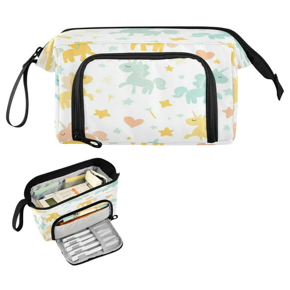 Nylon Fish Mouth Pencil Case with Large Capacity Zipper Pencil Pouch Cute and Colorful Unicorns Pencil Bag Organizers