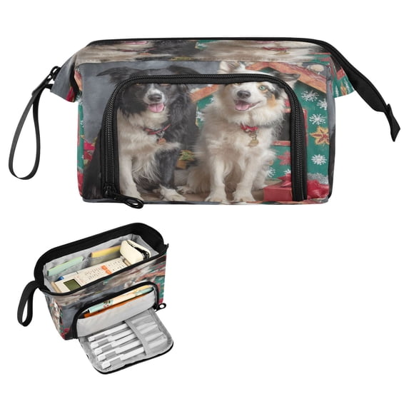 Nylon Fish Mouth Pencil Case with Large Capacity Zipper Pencil Pouch Dogs and Doghouses Pencil Bag Organizers