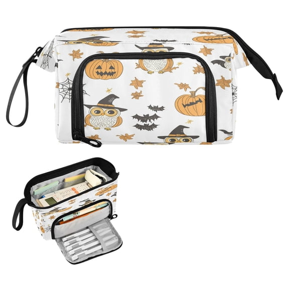 Nylon Fish Mouth Pencil Case with Large Capacity Zipper Pencil Pouch Hand-drawn Cute Owls Pattern Pencil Bag Organizers