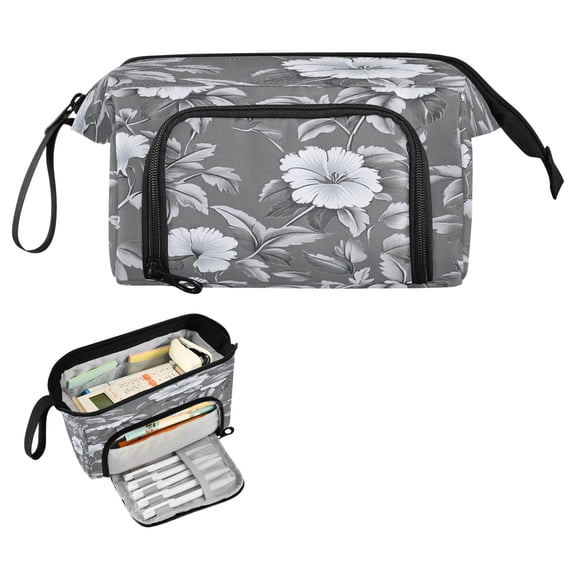 Nylon Fish Mouth Pencil Case with Large Capacity Zipper Pencil Pouch Old-fashioned Floral Pattern Pencil Bag Organizers