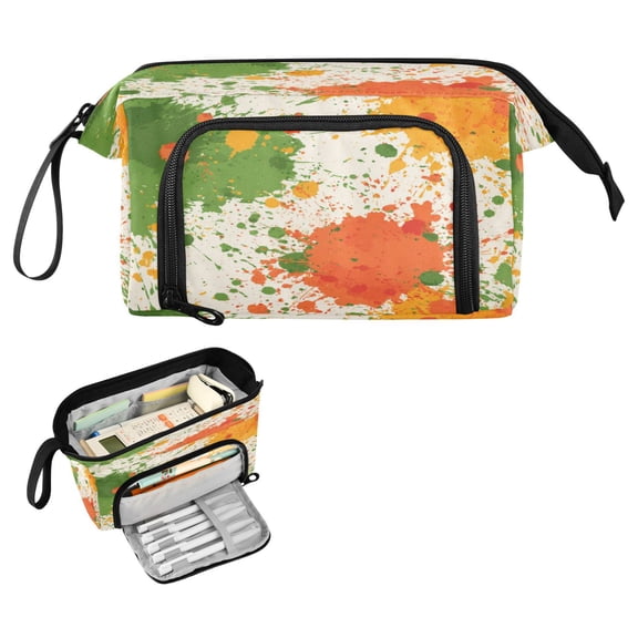 Nylon Fish Mouth Pencil Case with Large Capacity Zipper Pencil Pouch Paint Splatter Pattern Pencil Bag Organizers