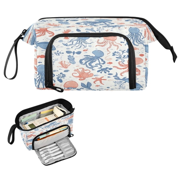 Nylon Fish Mouth Pencil Case with Large Capacity Zipper Pencil Pouch Pastel Colors Sea Creatures Pencil Bag Organizers