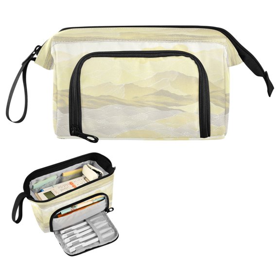 Nylon Fish Mouth Pencil Case with Large Capacity Zipper Pencil Pouch Patterned Hills Pencil Bag Organizers