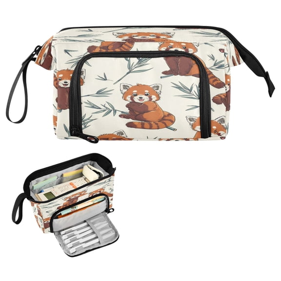 Nylon Fish Mouth Pencil Case with Large Capacity Zipper Pencil Pouch Red Panda Pattern Pencil Bag Organizers