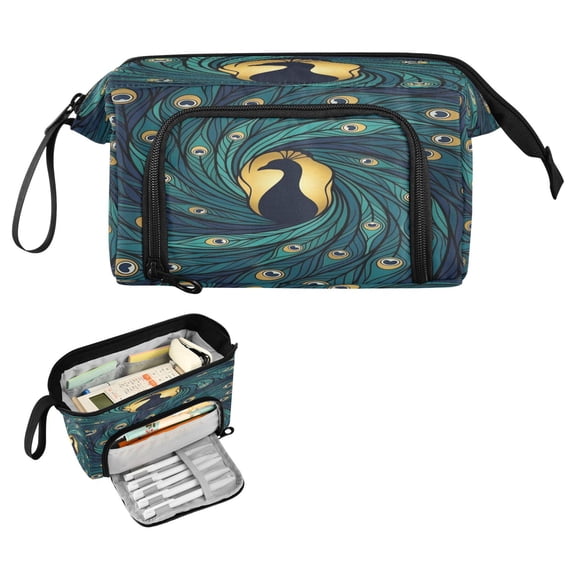 Nylon Fish Mouth Pencil Case with Large Capacity Zipper Pencil Pouch Swirling Tail Feathers Pencil Bag Organizers