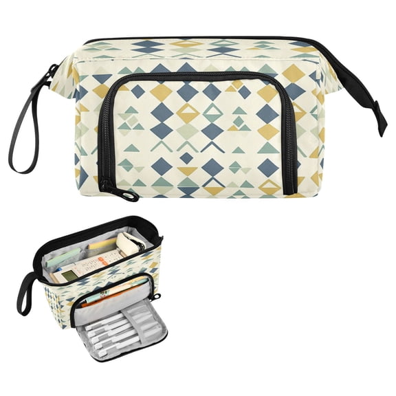 Nylon Fish Mouth Pencil Case with Large Capacity Zipper Pencil Pouch Triangles and Diamond Pattern Pencil Bag Organizers