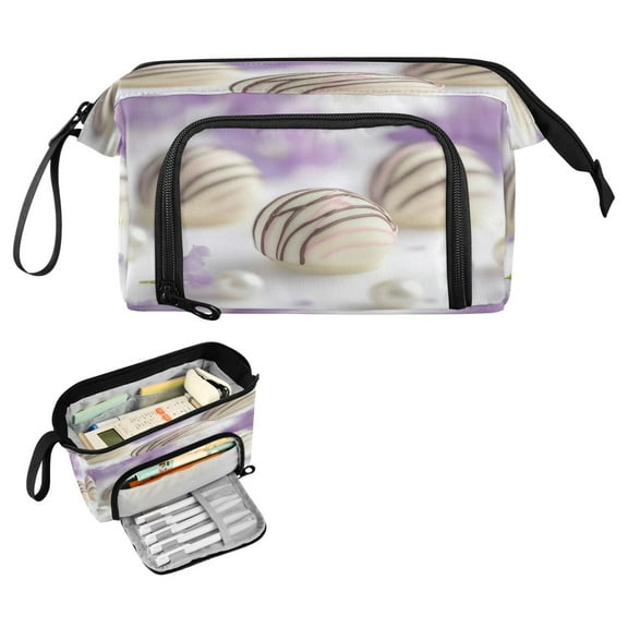 Nylon Fish Mouth Pencil Case with Large Capacity Zipper Pencil Pouch White Chocolate Truffles Pencil Bag Organizers