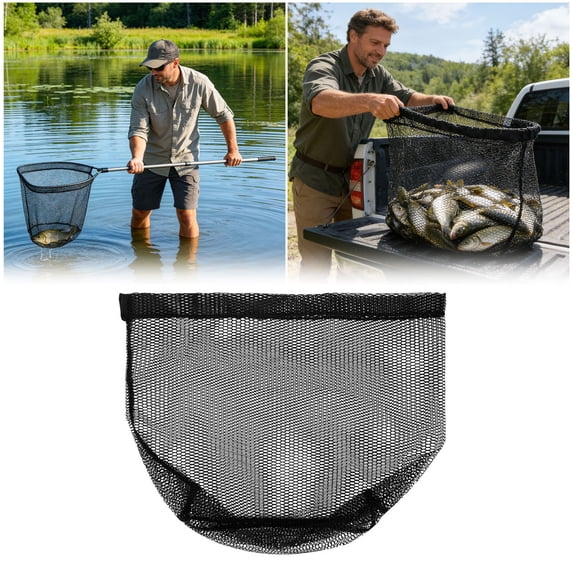 Nylon Fishing Net Replacement Mesh Bag, 19.7" Diameter Landing Net Replacement for Freshwater Saltwater Fishing, Heavy-Duty 30kg Load Capacity, Foldable Trout Net Without Handle, Black