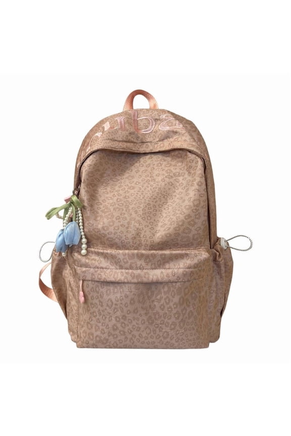 Nylon Floral Rucksack 17.32" Y2K Design Large Capacity for Shopping Outdoor (Pink)