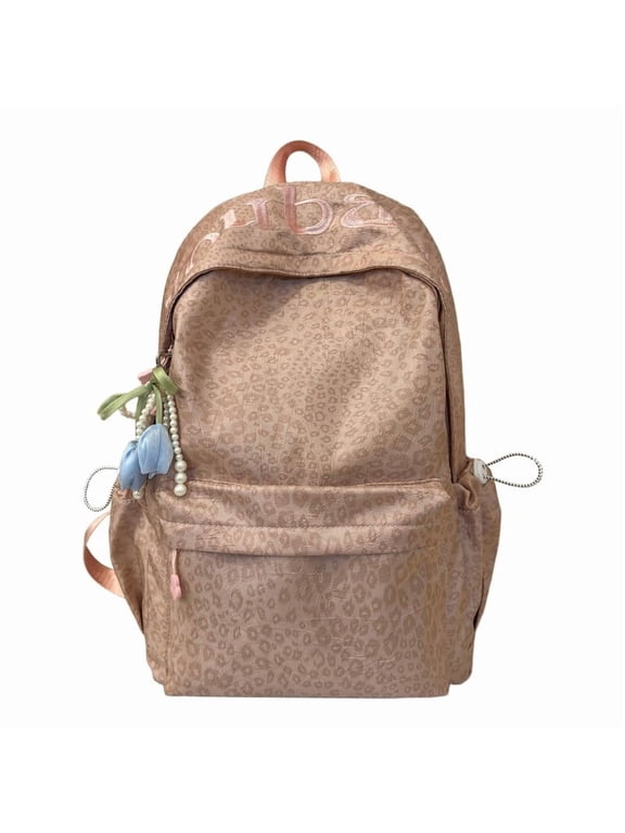 Nylon Floral Rucksack 17.32" Y2K Design Large Capacity for Shopping Outdoor (Pink)