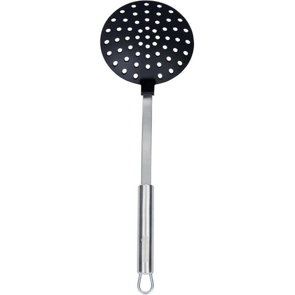 Nylon Heat Resistant Skimmer Spoon - German Standard Slotted Spoon with Stainless Steel Handle, Dishwasher Safe - Slotted Skimmer for Cooking, Kitchen, with Comfortable Grip