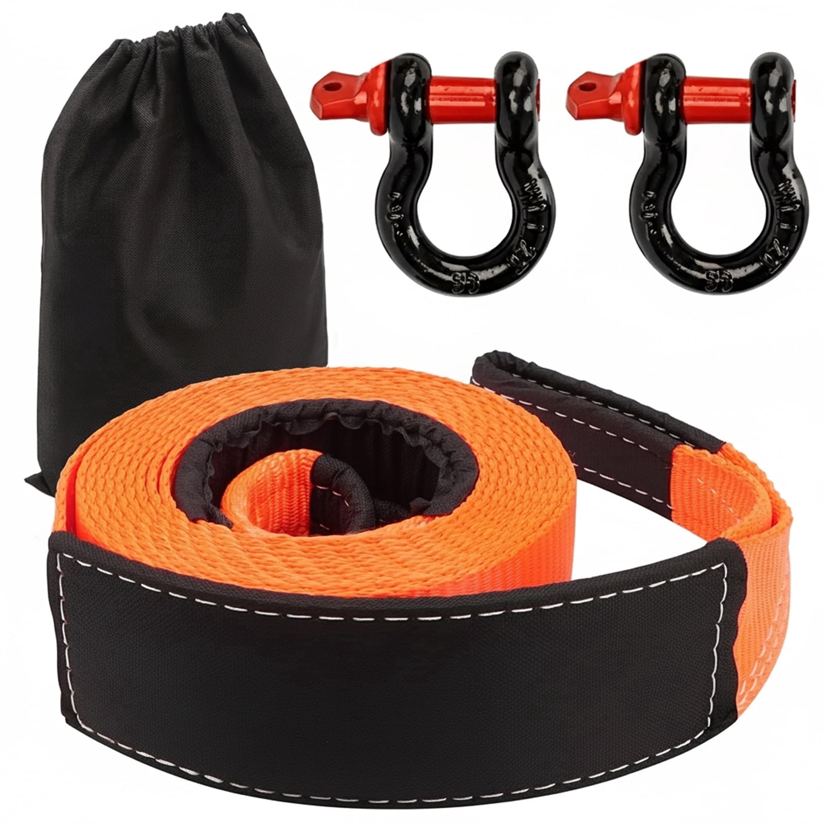 Nylon Heavy Duty Tow Strap Recovery Strap with Hooks 2"×20ft (15,400Lbs) Break Strength, D Ring Shackles (2pcs), Recover Your Vehicle Stuck in Mud/Snow