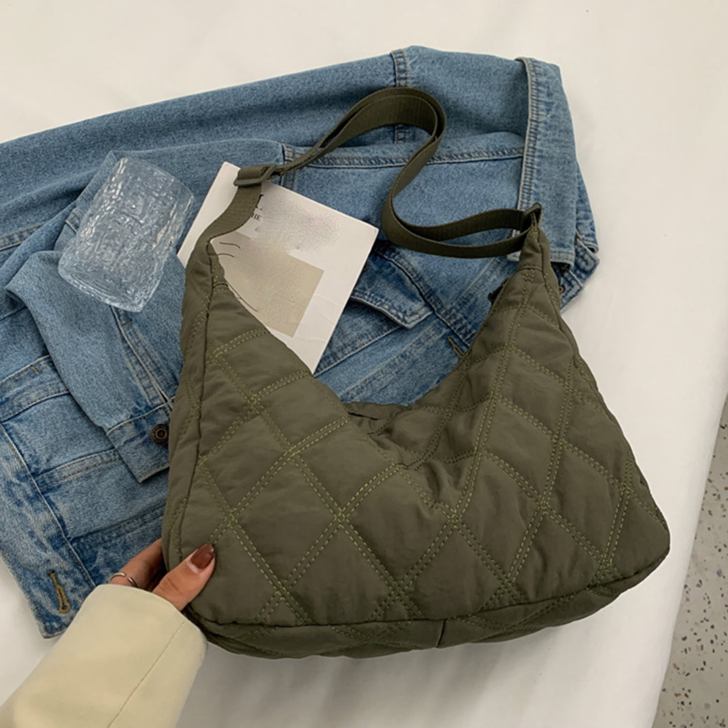 Nylon Hobo Crossbody Bag for Women, Casual Shoulder Bag, Tote Bag,  Messenger Bag, Cross Body Bag for School and Work(Green)