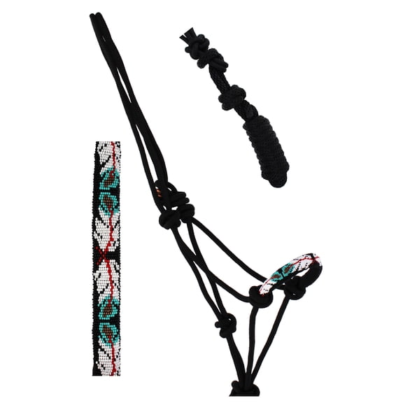 Nylon Horse Braided Beaded Noseband Rope HALTER Lead Rope Tack Black 606RT31