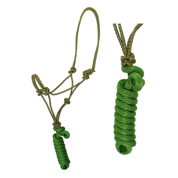 Nylon  Horse Braided Rope Noseband Halter w/ Lead Rope Lime Green 606EA01LG