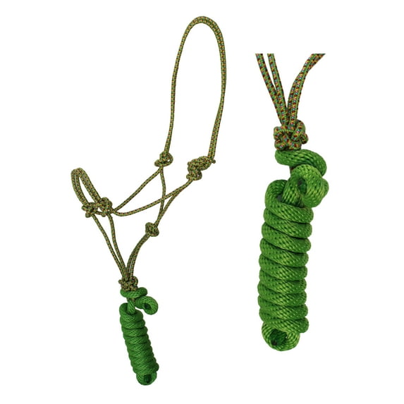 Nylon Horse Braided Rope Noseband Halter w/ Lead Rope Lime Green 606EA01LG