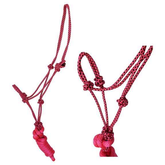Nylon  Horse Braided Rope Noseband Halter w/ Lead Rope Pink 606EA02PK