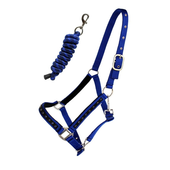 Nylon Horse Halter Hardware Padded Lead Rope Tack Blue Rodeo Bling 606162RB