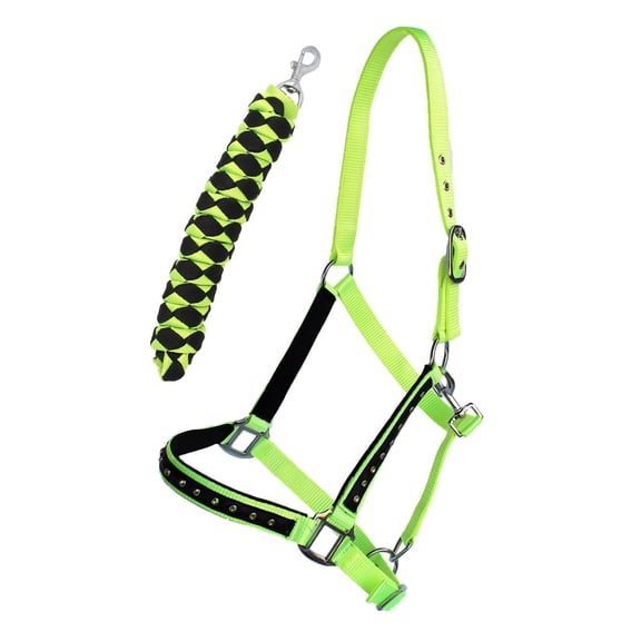 Nylon Horse Halter Nickel Hardware Padded Lead Rope Tack Lime Green 606162LG