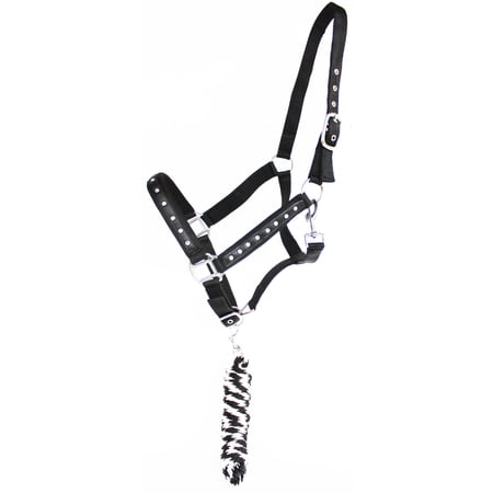 Nylon Horse Halter SS Hardware Padded Lead Rope Tack 606162BK