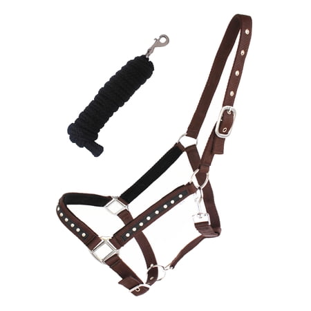 Nylon Horse Padded Halter Noseband w/ Lead Rope Tack Brown 606164