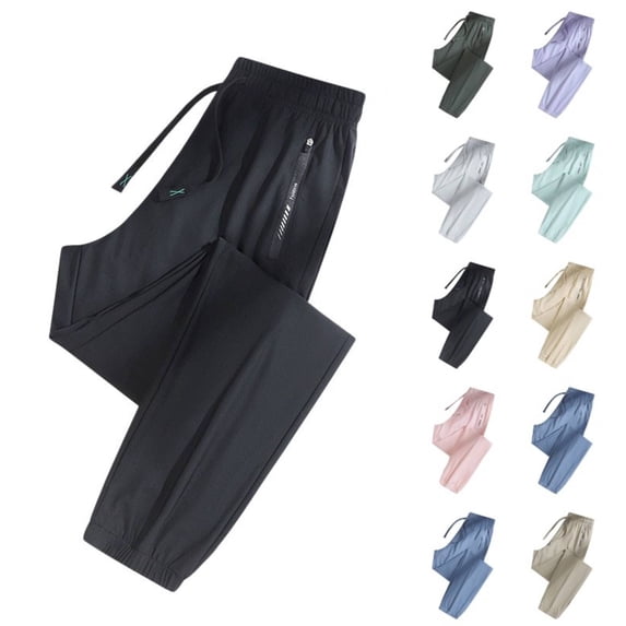 Nylon Ice Silk Travel Pants Womens with Pockets Wrinkle-Free Lightweight Quick Dry Pull On Pants Tapered Leg Comfort Fit Hiking Casual Over 50 Black 3XL