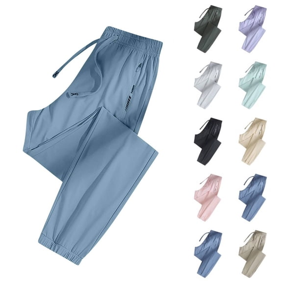 Nylon Ice Silk Travel Pants Womens with Pockets Wrinkle-Free Lightweight Quick Dry Pull On Pants Tapered Leg Comfort Fit Hiking Casual Over 50 Blue 5XL