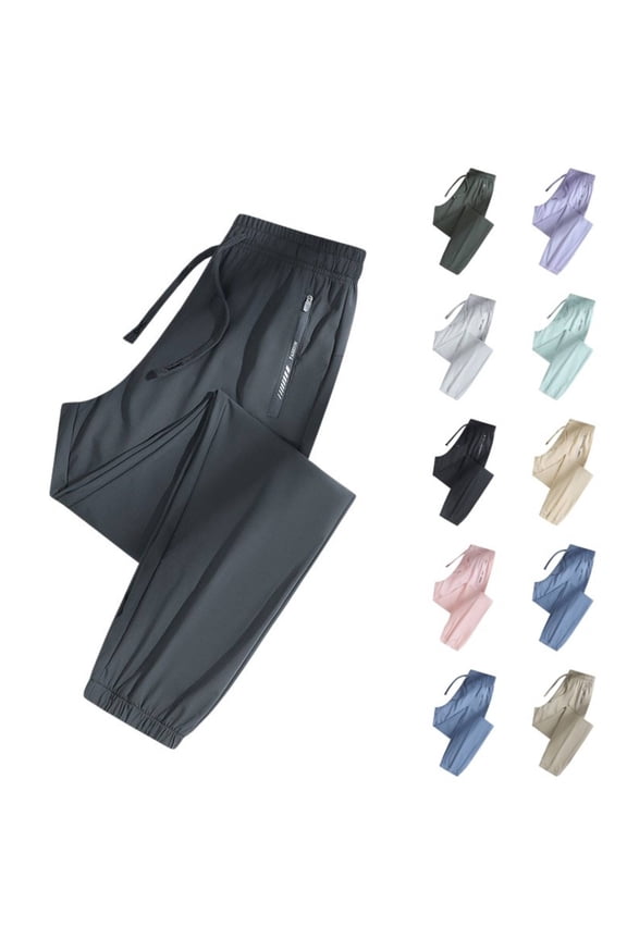 Nylon Ice Silk Travel Pants Womens with Pockets Wrinkle-Free Lightweight Quick Dry Pull On Pants Tapered Leg Comfort Fit Hiking Casual Over 50 Dark Gray 2XL