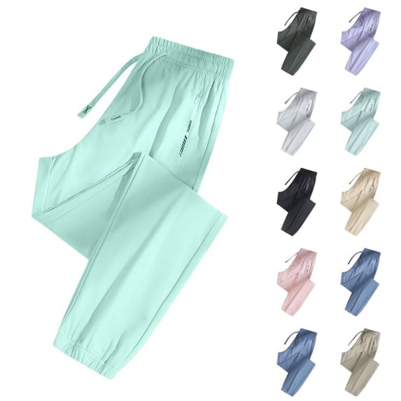 Nylon Ice Silk Travel Pants Womens with Pockets Wrinkle-Free Lightweight Quick Dry Pull On Pants Tapered Leg Comfort Fit Hiking Casual Over 50 Green M