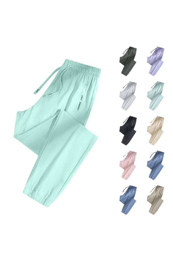 Nylon Ice Silk Travel Pants Womens with Pockets Wrinkle-Free Lightweight Quick Dry Pull On Pants Tapered Leg Comfort Fit Hiking Casual Over 50 Green S