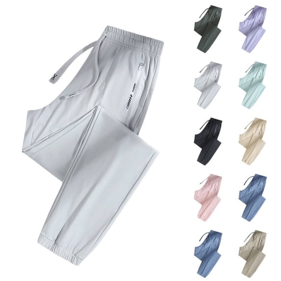 Nylon Ice Silk Travel Pants Womens with Pockets Wrinkle-Free Lightweight Quick Dry Pull On Pants Tapered Leg Comfort Fit Hiking Casual Over 50 Light Gray M