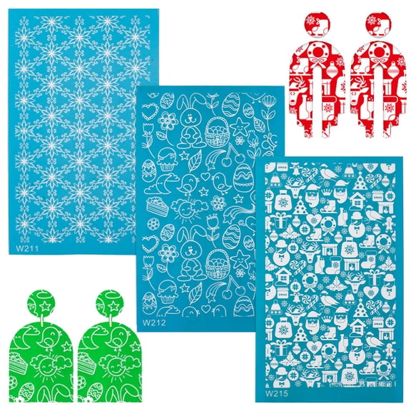 Nylon Impression Mat Mold Rectangle Ceramic Clay Tools Rabbit Pattern 14.8x9x0.002cm 3pcs/set