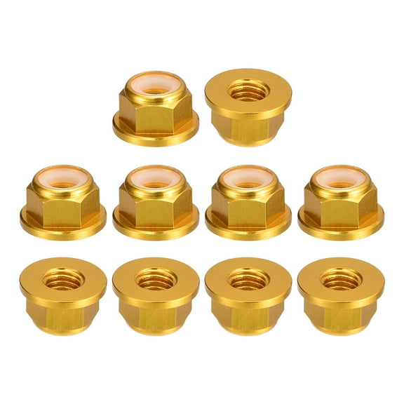 Nylon Insert Hex Lock Nuts, 10pcs - M2 x 0.4mm Aluminum Alloy Self-Locking Flange Nut (Gold)