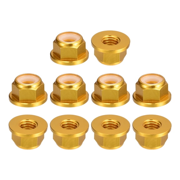 Nylon Insert Hex Lock Nuts, 10pcs - M3 x 0.5mm Aluminum Alloy Self-Locking Flange Nut (Gold)