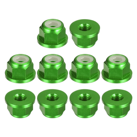 Nylon Insert Hex Lock Nuts, 10pcs - M3 x 0.5mm Aluminum Alloy Self-Locking Flange Nut (Green)