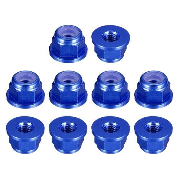 Nylon Insert Hex Lock Nuts, 10pcs - M3 x 0.5mm Aluminum Alloy Self-Locking Flange Nut (Sapphire Blue)