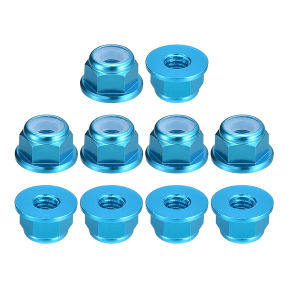 Nylon Insert Hex Lock Nuts, 10pcs - M4 x 0.7mm Aluminum Alloy Self-Locking Flange Nut (Sky Blue)