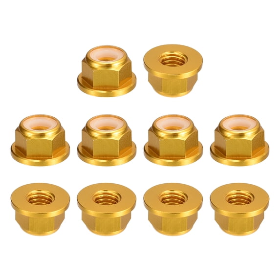 Uxcell M6 X 1mm Aluminum Alloy Nylon Insert Hex Lock Nuts – 10-Pack, Black Anodized Flange Self-Locking Nuts, Corrosion-Resistant For Automotive & Industrial Use