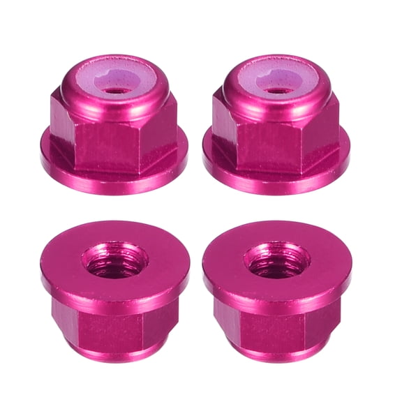Nylon Insert Hex Lock Nuts, 4pcs - M2 x 0.4mm Aluminum Alloy Self-Locking Flange Nut (Pink)