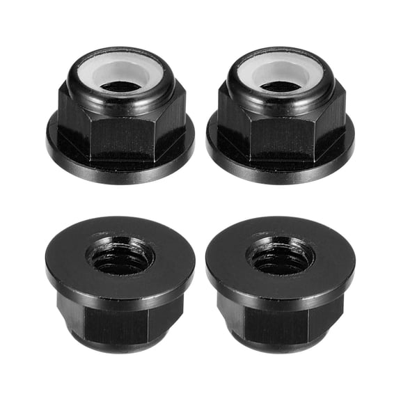 Nylon Insert Hex Lock Nuts, 4pcs - M4 x 0.7mm Aluminum Alloy Self-Locking Flange Nut (Black)