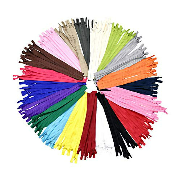 Nylon Zippers for Sewing, 8 inch 100 Pcs Bulk Zipper Supplies in Mixed Colors by Mandala Crafts