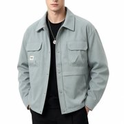 Nylon Jacket for Men Snap Button Vintage Long Sleeve Lightweight Waterproof Shacket, Relaxed Fit Western Jacket with Flap Pockets, Casual Spring Fall Outwear