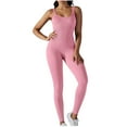 thumbnail image 1 of Nylon Jumpsuits for Women Bodysuit Ribbed Backless One Piece Slim Fit Unitard Athletic Outfits Summer Long Rompers (S, Pink), 1 of 6